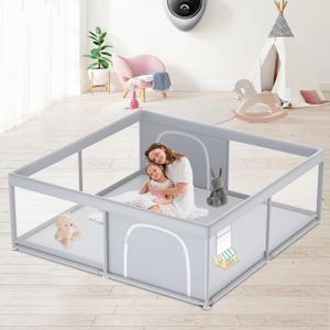 XVISHX Baby Playpen, 79''x79'' Extra Large Playpen for Babies and Toddlers, Baby Fence Play Pen for Indoor & Outdoor, with Soft Breathable Mesh Grey