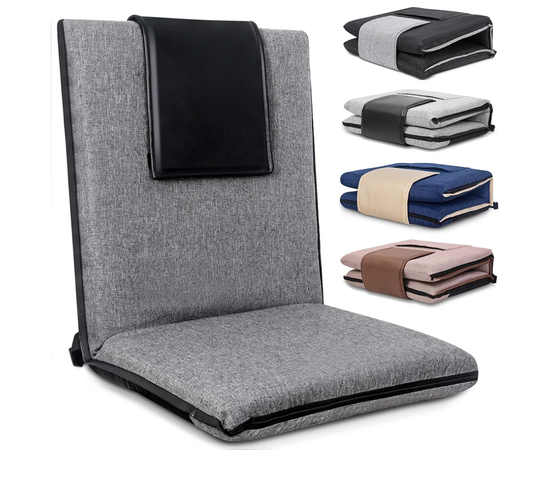 Floor Chair with Back Support 14-Position Adjustable Floor Chair Portable Ground Seating for Adults & Kids Foldable Meditation Seat with Japanese KOYO Bearings & Washable Linen Cover (Grey)