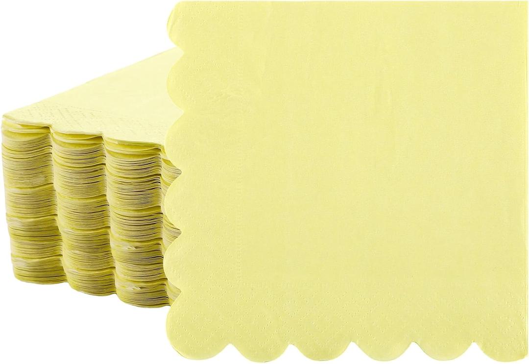 Fuutreo 100 Pcs Scalloped Cocktail Napkins Thick Paper Disposable Party Napkins Beverage Tissue for Wedding Dinner Birthday Supplies, 5 x 5 Inches(Yellow)