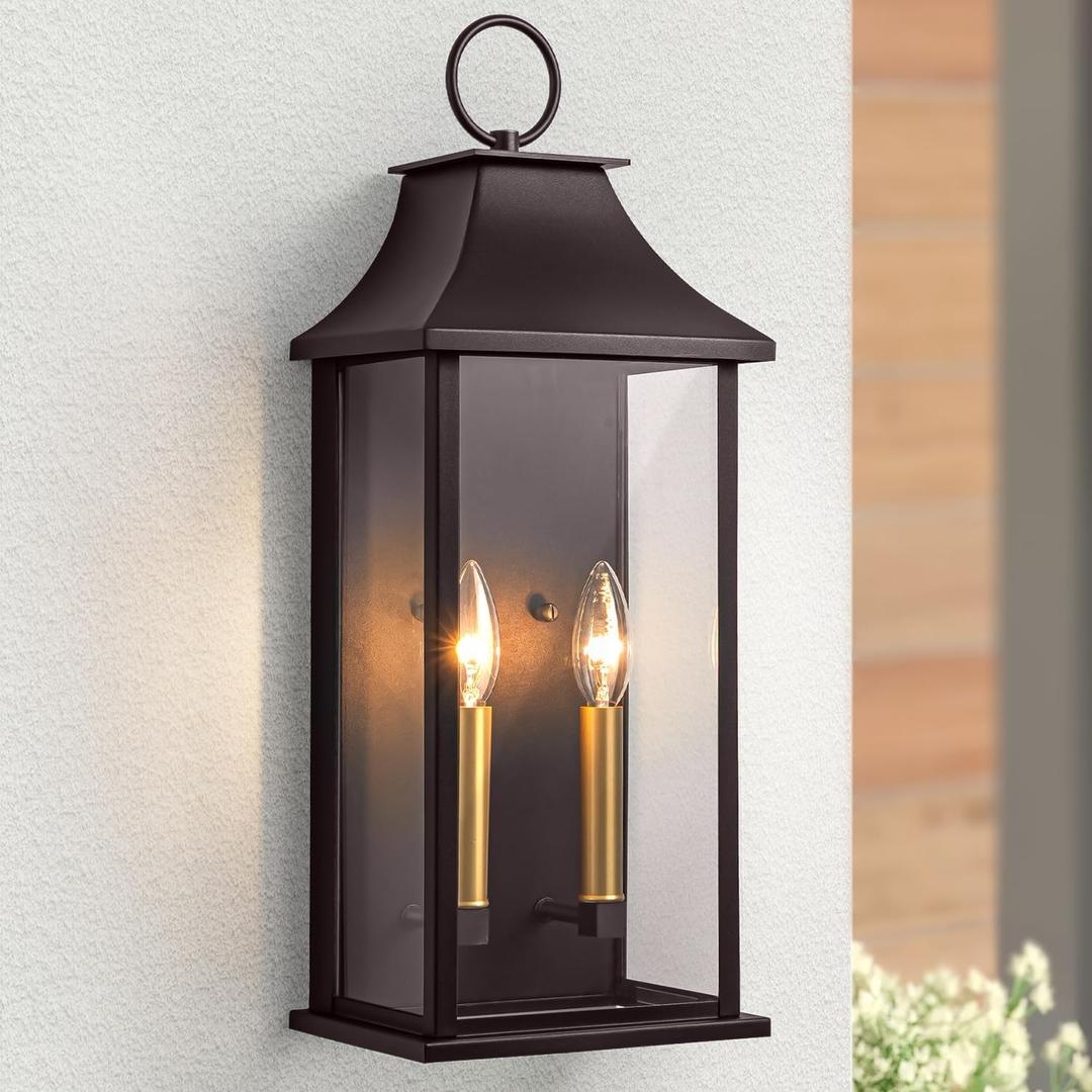 Oil Rubbed Bronze Dusk to Dawn Outdoor Wall Light, 20.6" Large Outside Wall Sconce Light 2-Light, Modern Exterior Wall Lantern with Glass, Waterproof Outdoor Porch Light for House, Porch