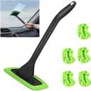 Windshield Cleaning Tool Windshield Cleaning Wand Auto Window Cleaner, 5 Pieces Reusable Cloth Pads for Car Interior, Dirty Car Washing Brushes (Green)