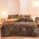 Mengersi Leopard Print Duvet Cover Set Shaggy Fluffy Duvet Cover Set,Cheetah Print Velvet Duvet Cover,Faux Fur Quilt Cover with Pillow Shams,Zipper Closure Queen Size