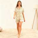 ASTANFY Silk Satin Pajama Set Womens Silk Satin 2 Piece Pjs Shorts Sleepwear Christmas Button Down Shirt Bride Pj Lounge Sets (L)