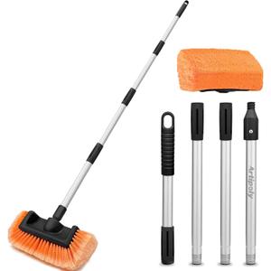 ARTIPOLY 65" Five-Sided Car Wash Brush with Extension Pole, Car Wash 12" Dip Soft Five-Sided Brush, No Scratch Car Cleaning Brush Supplies for RV Boat Truck SUV, House Siding, Snow (Orange)