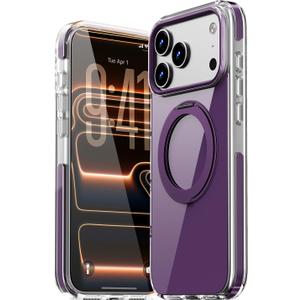Magnetic for iPhone 17 Pro Case 360 Spin Stand Purple | Compatible with MagSafe, Military-Grade Protection,Non-Yellowing, Clear Scratch-Resistant Back Cover for 17 Pro 6.3