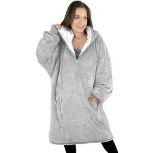 trekki Oversized Hoodie Blanket Sweatshirt, Wearable Blanket Hoodie Men Women with Zip, Comfy Fleece Hooded Blanket Adult (Silver Grey)