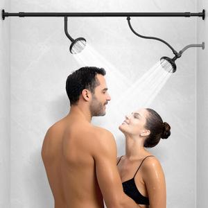 6 Spray Settings Dual Shower Head for Couples, High Pressure Double Shower Heads with 304 Stainless Steel, Two Showerhead System for Bathrooms From 61 to 80.7 Inches Fit 2 Person(Black)