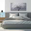 JuhaiArt White Flower Wall Art Bedroom Gray Wall Decor Tree Canvas Picture for Living Room Office 24" x 48" Modern Artwork Poster