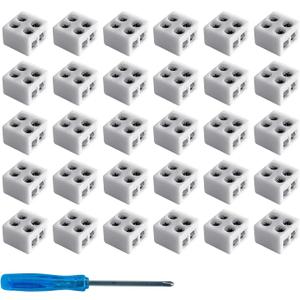 Set of 30 2-Pin 10mm Led Strip Light Connectors Solderless White 12v LED Strip Lights Connectors Strip to Wire for 5v 24v Single Color COB LED Light Tape Included Screwdriver (2Pin 10mm)