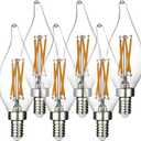 6 Pack E12 Led Light Bulbs, 40 Watt Equivalent 4W, CA10 2700K Warm White 400LM Dimmable Chandelier Bulbs, High Brightness Candelabra Bulbs, CA11 Clear Flame Tip Light Bulbs for Chandelier