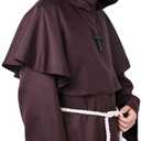 Myir JUN Monk Robe Medieval Friar Monk Priest Hooded Robe Cloak Halloween Tunic Hooded Uniform Monk Costume Cosplay Costume (X-Large, B-brown)