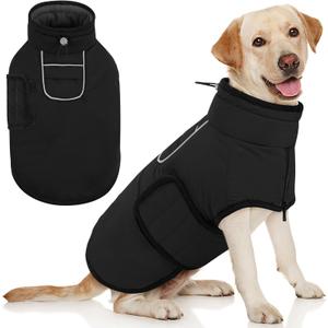 AOFITEE Coats for Extra Large Dogs, Warm Fleece Dog Winter Jacket with Harness Hole, Warm Snowsuit Puffer Jacket for Large Dogs, XL Pet Coat Windproof Cold Weather Coats for Border Collie, Beagle, XL (Black)