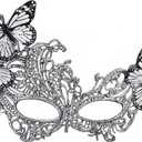 Lace Masquerade Masks for Women - 2026 Halloween Venetian Butterfly Mask with Rhinestone (Silver)