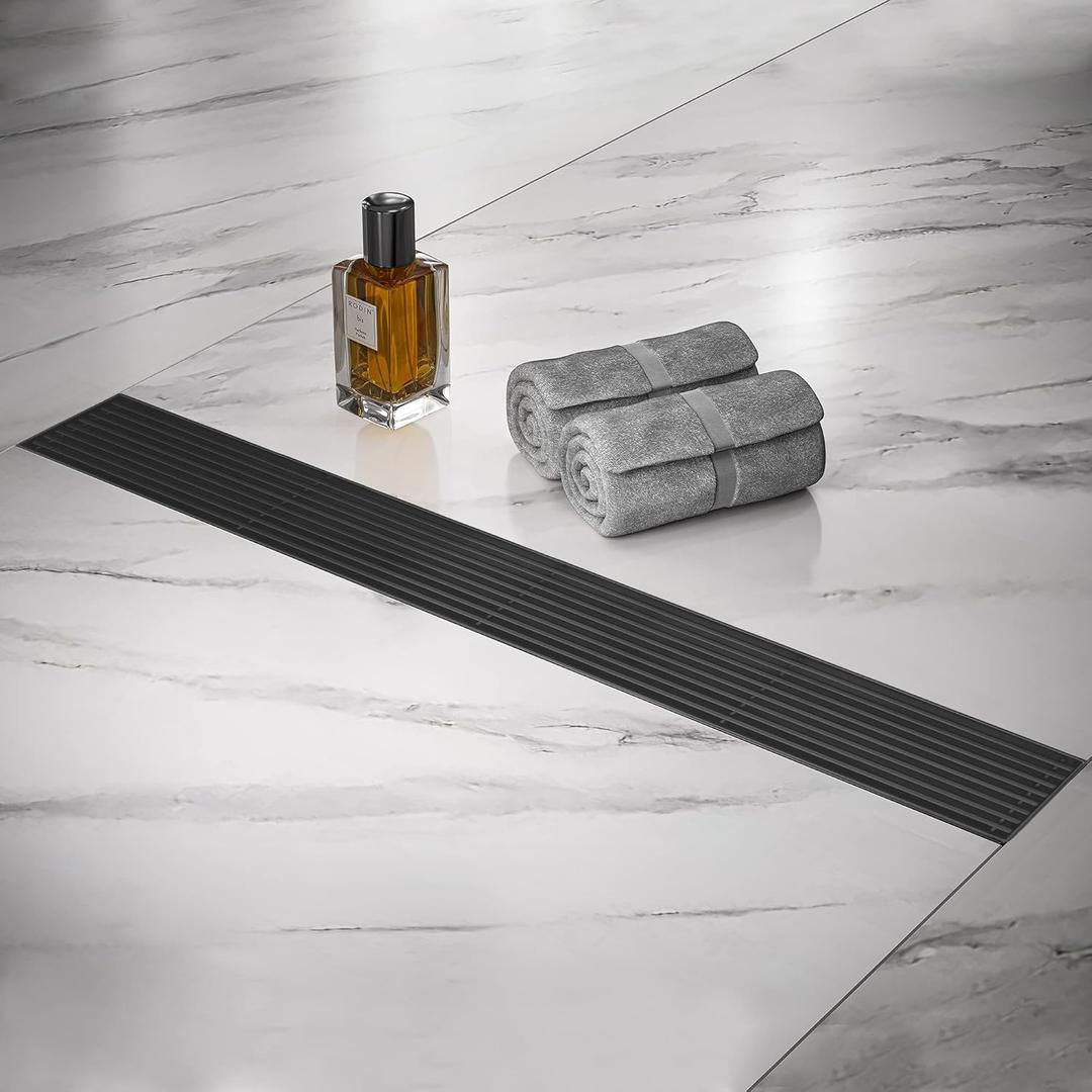 Linear Shower Drain 24 Inch, 304 Stainless Steel Black Rectangular Shower Drain, 51L/Min Fast Drainage Floor Linear Drain, US Standard CUPC Certified, Matte Black, SD-108-24B