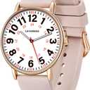 Nurse Watch for Nurses Doctors Women Men,Waterproof Analog Watches with Luminous Dial and Japanese Quartz Movement,Easy to Read Military Time Watch with Second Hand, 12/24 Hours,Silicone Band (001-NudeWhite)