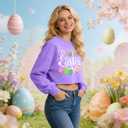 PECHAR Easter Shirts for Women: He is Risen Shirt Bunny Jesus Graphic T-Shirts Christian Long Sleeve Crop Tops