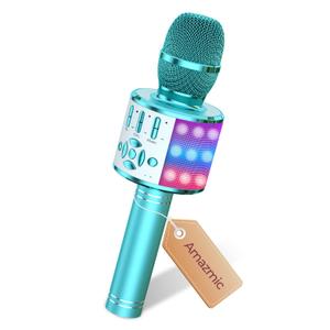 Amazmic Kids Karaoke Microphone Machine Toys for Girls Bluetooth Microphone with LED Light, Christmas Birthday Gift for Girls Boys 3 4 5 6 7 8 9 10 11 12 Year Old Kids Toys(Blue)