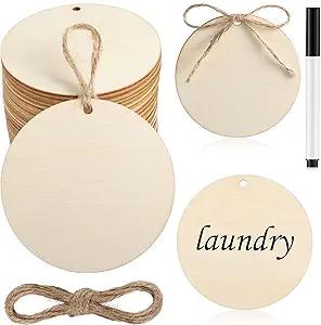 Jetec 40 Pcs Wood Circles for Crafts 3 Inch Round Wood Ornaments Blank Unfinished Wooden Tag with Hole and Marker Pen for Craft DIY Painting Valentine's Day, Wedding, Birthday Hanging Decoration
