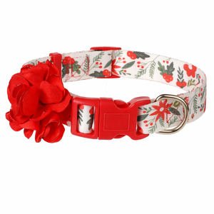 Christmas Dog Collars with Removable Red Flower, Small Dog Collar for Female Dogs
