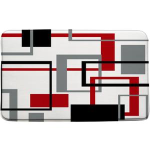 Red Black White Gray Geometric Bath Mat Modern Geometry Square Striped Bathroom Kitchen Toilet Rugs,18x30 Inch (1'6" x 2'6" (Rectangular))