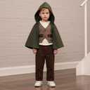 Infant Toddler Baby Boys Halloween Costume Medieval Ring Bearer Long Sleeve Shirt Vest Cloak and Pants 4pcs Outfit Set (Army Green, 12-18 Months)