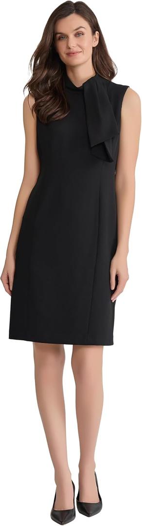Kasper Women's Sleeveless Tie-Neck Sheath Dress, 4 Petite, Black 