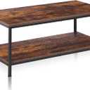 SUPER DEAL 2-Tier Coffee Table with Storage Shelf for Small Apartment Living Room, Rectangle Wood and Stable Metal TV Stand Side End Table, Rustic Brown (39.4in)