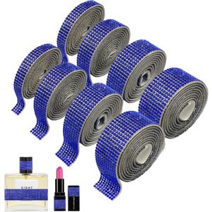 8 Rolls Rhinestone Ribbons, Self Adhesive Diamond Bling Ribbons 8 Yards Rhinestone Stickers Strips for DIY Art Crafts Wedding Birthday Car Phone Hat Decorations
