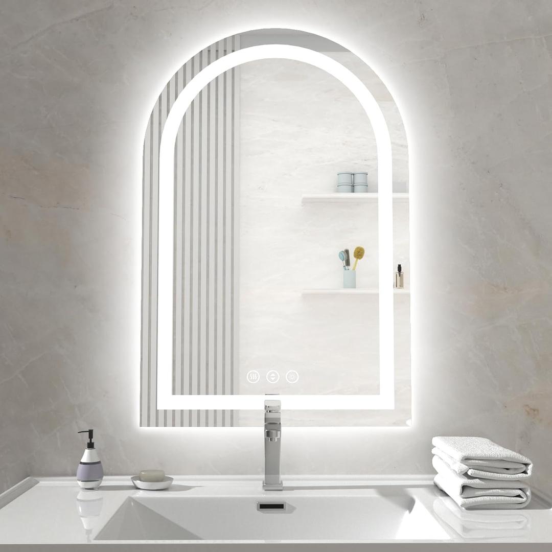 Arched LED Mirror for Bathroom 24"x36", Lighted Bathroom Vanity Mirror with Lights - Anti-Fog, Front Light and Backlit, Dimmable, 3 Colors
