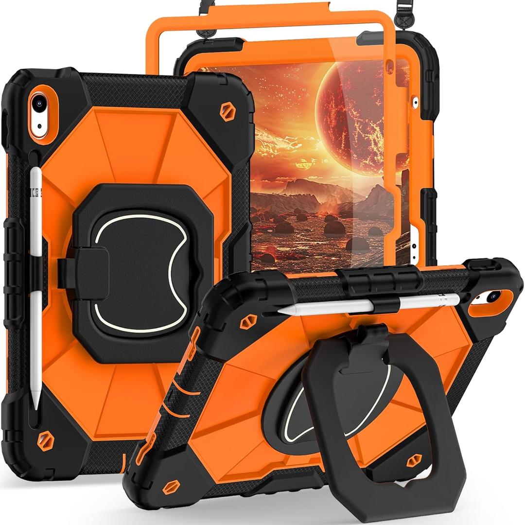 Auizotl Case for iPad (A16) 11th Generation 11 Inch (2025) /iPad 10th Generation 10.9 Inch (2022) with Screen Protector/Rotating Stand,Military Grade Shockproof i Pad Case 10th Generation,Orange