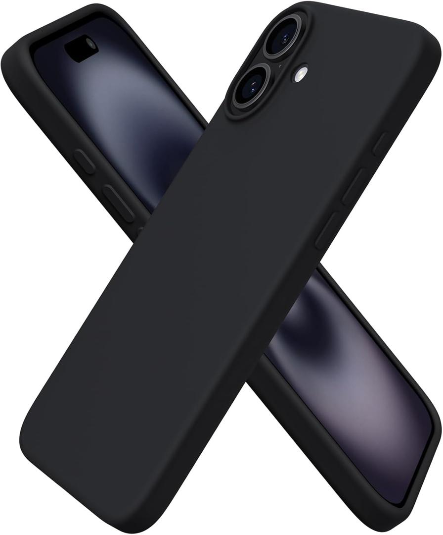 ORNARTO Compatible with iPhone 16 Plus Case 6.7, Slim Liquid Silicone 3 Layers Full Covered Soft Gel Rubber Phone Case Protective Cover 6.7 Inch, Black
