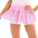 QUNBZOU Plaid Mini Skirt with Sexy Lace A-line Hem - Anime Cosplay Checkered Gingham Skirt XL