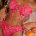 SHENHE Women's 2 Piece Bandeau Bikini Set Floral Print Tie Knot Ruffle Strapless Swimsuits, X-Large Pink