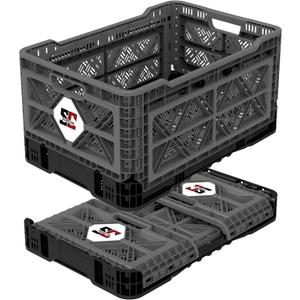 Surecan Heavy Duty Collapsible & Stackable Plastic Crate - Snap Lock Foldable Industrial Garage Storage Bin Container Utility Tote Basket