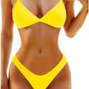 Aqua Eve Women Two Piece Bikini High Cut Swimsuit Triangle Bathing Suit Cheeky Bikini Set M