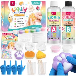 ColoPlay Taba Squishy Kit  18OZ Rubber with Guided, Bubble Free and Faster Fully Cures  FuFu Squishy Kit with Mold, Flocking Powder  Stress Relief Entertainment