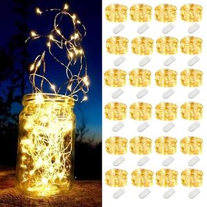 LEDIKON 24 Pack Mini Fairy Lights Battery Operated - Long Lasting CR2032 Battery, 6.6ft 20 LED Warm White String Lights for Wedding Centerpieces, Crafts, Mason Jars Decor