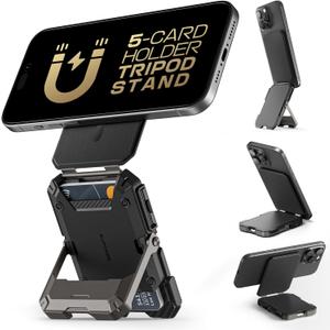 SUPCASE for MagSafe Wallet with Stand, Magnetic Wallet for Men, [Hold 5 Cards] [Adjustable Stand] [RFID Blocking] Phone Stand Credit Card Holder Tripod for iPhone 16/15/14/13/12 Series, Black