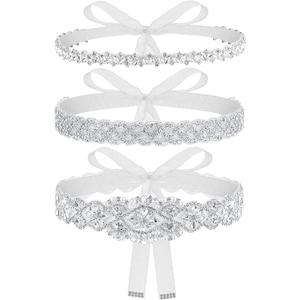 Sintege 3 Pcs Wedding Dress Belts Rhinestone Bridal Sash Belts Crystal Ribbon Sash for Women Bridal Bridesmaid (White)