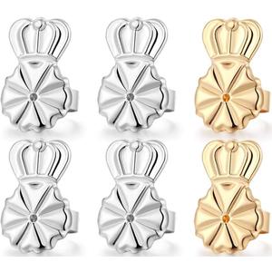 3 Pairs Earring Lifters,8MM Hypoallergenic Earring Backs for Droopy Ears,Adjustable Crown Earring Backs for Heavy Earring (8MM 2silver +1gold)