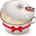 Mueller 6qt Enameled Cast Iron Dutch Oven, Heavy-Duty Casserole and Braiser Pan with Lid and Knob, Oven-Safe up to 500 F & Across All Cooktops, White (6 Quart -Round)