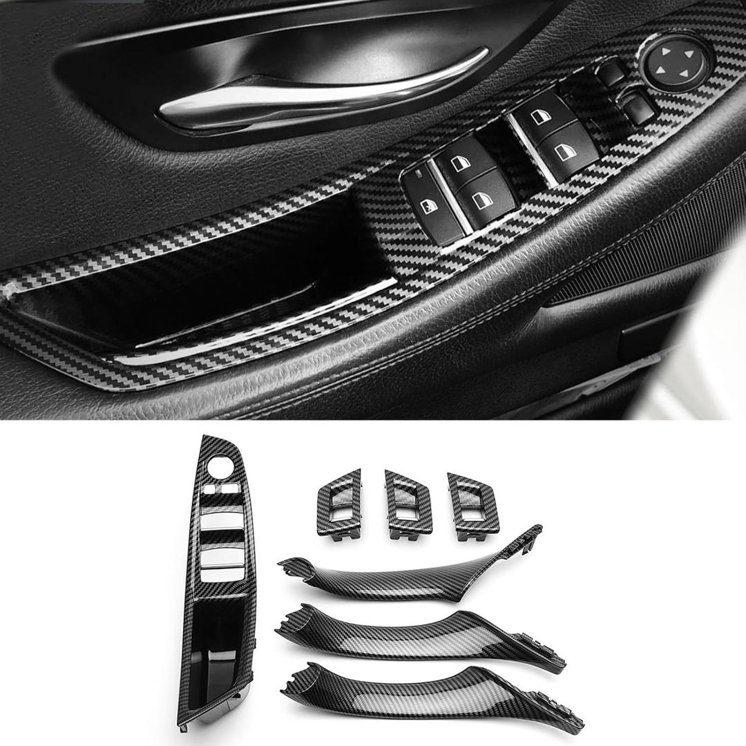 Car Door Handle Compatible with BMW 5 Series F10 F11 2011-2016 Inner Door Pull Handle Interior Door Handles Replacement Cover, 520i 528i 530i 535d 535i 550i (Carbon Fiber Color)
