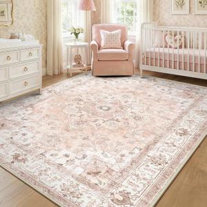 CAPALOCA 7x9 Washable Nursery Girls Low Pile Area Rug Pink