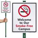 SmartSign "Welcome To Our Smoke-Free Campus" LawnBoss Sign | 10" x 12" Aluminum Sign With 3' Stake