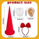 22 Pcs Halloween Dwarf Cosplay Costumes Hats Gnome Fake Ears,Fake Beard and Red Princess Hairband for Halloween Party Adult Dwarf Set