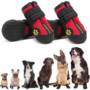 Expawlorer Anti-Slip Dog Shoes - Large Dog Booties for Winter & Snow, Waterproof Rain Boots with Reflective Strap (Size 8: 3.19"x3.03" (L*W) (Pack of 4)) Red
