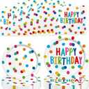60PCS Happy Birthday Paper Plates and Napkins, Rainbow Dot Party Paper Plates Disposable Birthday Party Decorations Tableware Set for Kids Boys Girls
