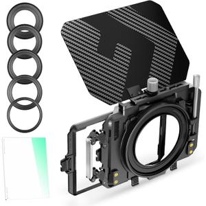 K&F Concept Mini Matte Box +Black Mist 1/4 Filter Kit, DSLR Camera Matte Box with Carbon Fiber Top Flag Square Filters Trays with 67/72/77/82/95mm Adapter Rings, for 4x5.65 Square UV ND Filter