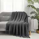 CREVENT Farmhouse Boho Knitted Throw Blanket for Couch Sofa Chair Bed Home Decoration, Soft Warm Cozy Light Weight for Spring Summer Fall (50''X60'' Dark Grey)