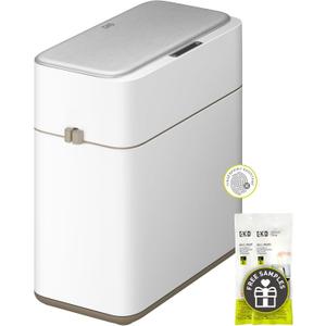 EKO Automatic Bathroom Trash Can with Lid, 2.1 Gallon Touchless Garbage Bin with Removable Bucket, Slim Stainless Steel Garbage Bin, Motion Sensor Trash Can for Bathroom, Bedroom, Office, White